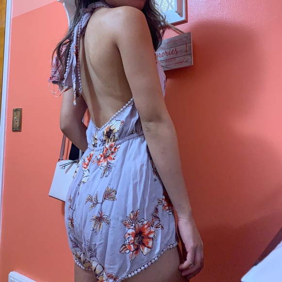 Plunging open-back halter romper - Picture 2 of 3